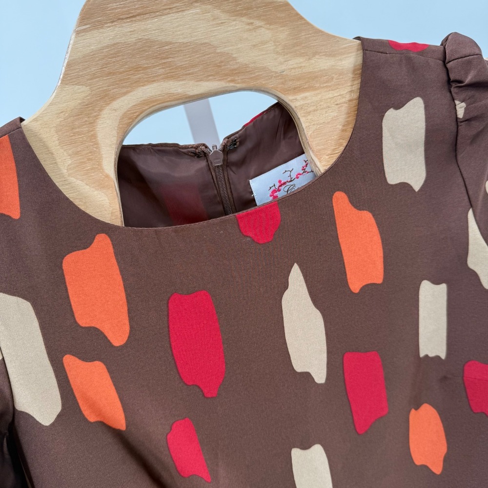 Cece's New York Brown‎ Print Dress Cold Shoulder Long Sleeve Size 4
